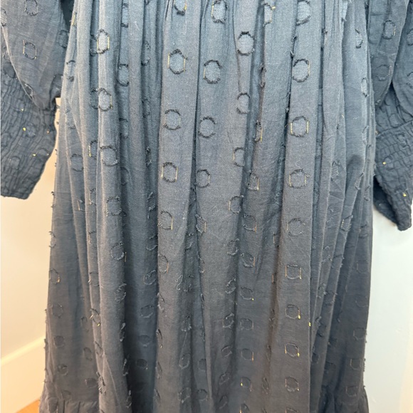 Oliphant Smocked Top Ruffle Midi- Midnight Black/Gold Tiered Dress, Size SMALL - Picture 15 of 17